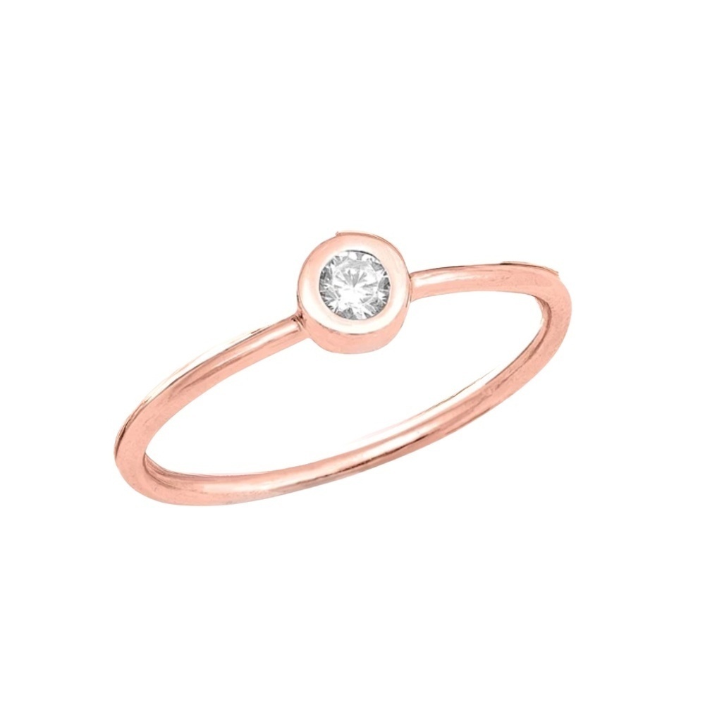 Rose Gold Sterling Silver Solitaire Ring – 4mm Bezel-Set CZ